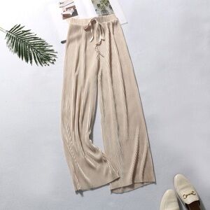 Chic Beige Wide Leg Women's Pants